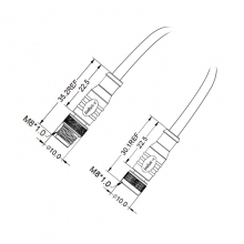 Cable Assembly, A Code - M8 3pins A code male to female straight molded cable, unshielded, PVC, -10°C~+80°C, 24AWG 0.25mm²